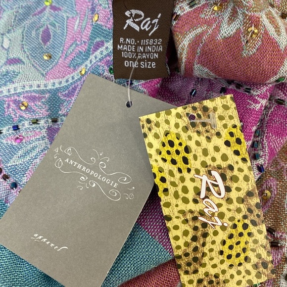Anthropologie Raj Beaded Multi Colored Scarf Art to Wear - Picture 7 of 8
